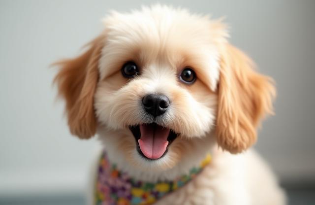 Primo piano di un cane felice dopo una sessione di toelettatura.