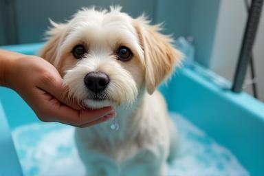 Animale domestico sottoposto a toelettatura professionale.